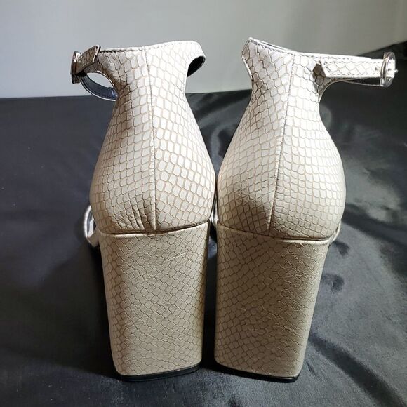 TARA SQUARE TOE SNAKE EMBOSSED BLOCK HEEL SANDAL - Picture 6 of 15